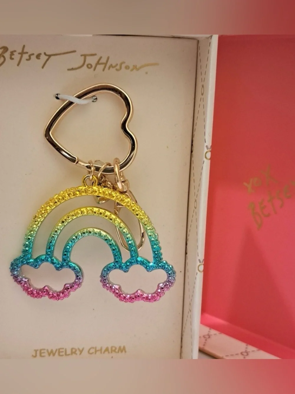 Betsey Johnson rainbow heart ombré keychain bag charm NEW IN BOX